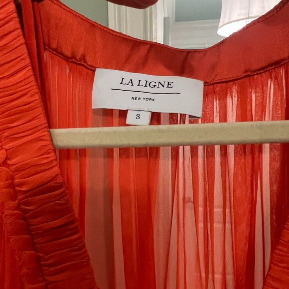 LA LINGE CONSTANCE CHIFFON ORANGE MIDI EASTER DRESS  SZ S CASUAL & FORMAL STYLE - Picture 13 of 15